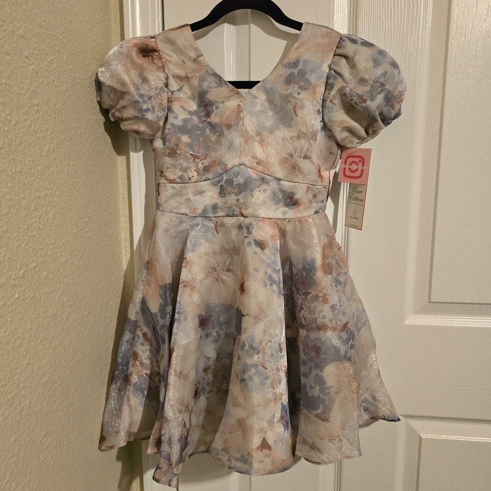 Rare Editions NWT Girls Floral Puff Sleeve Dress Size 10 Medium